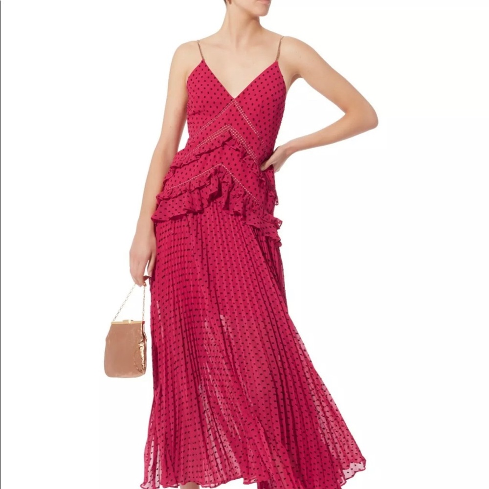 Self-Portrait Fuschia Plumeris Paneled Dress